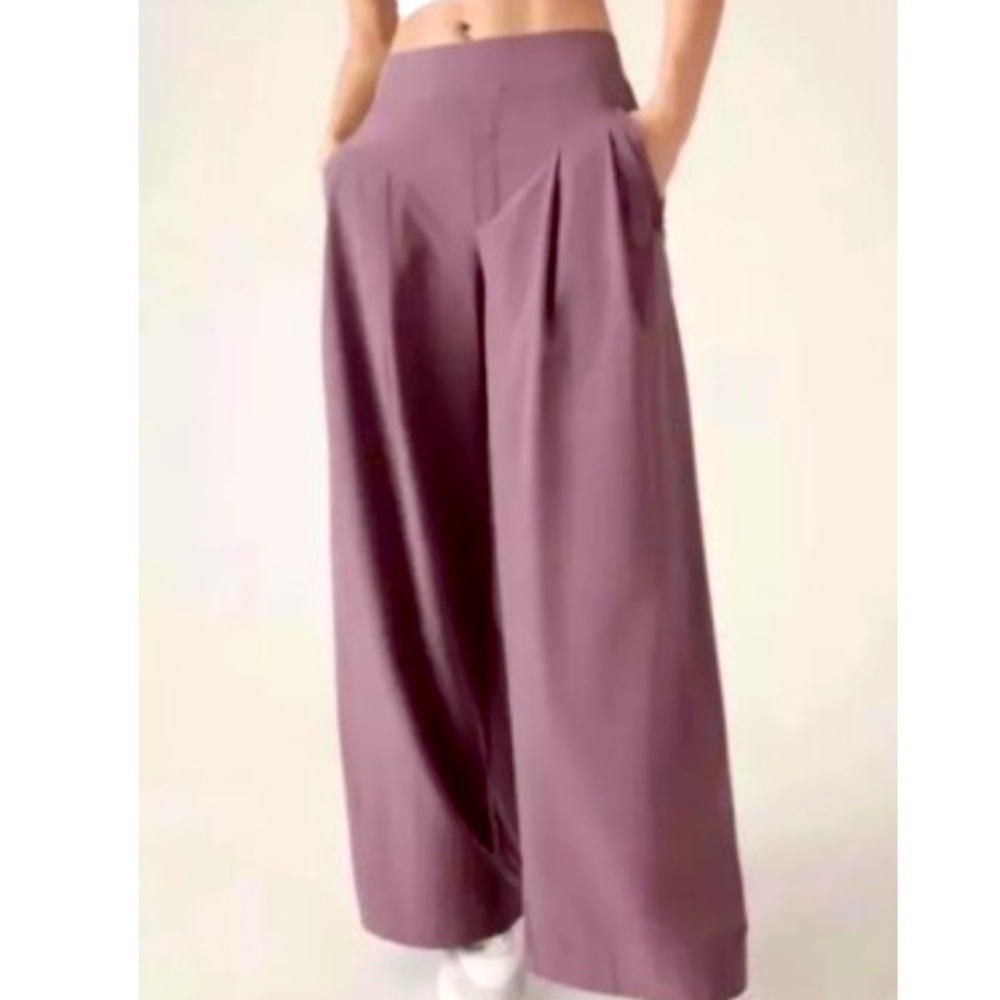 Athleta Brooklyn Heights High Rise Pleated Wide Leg Pants 2 Mauve Casual Stretch